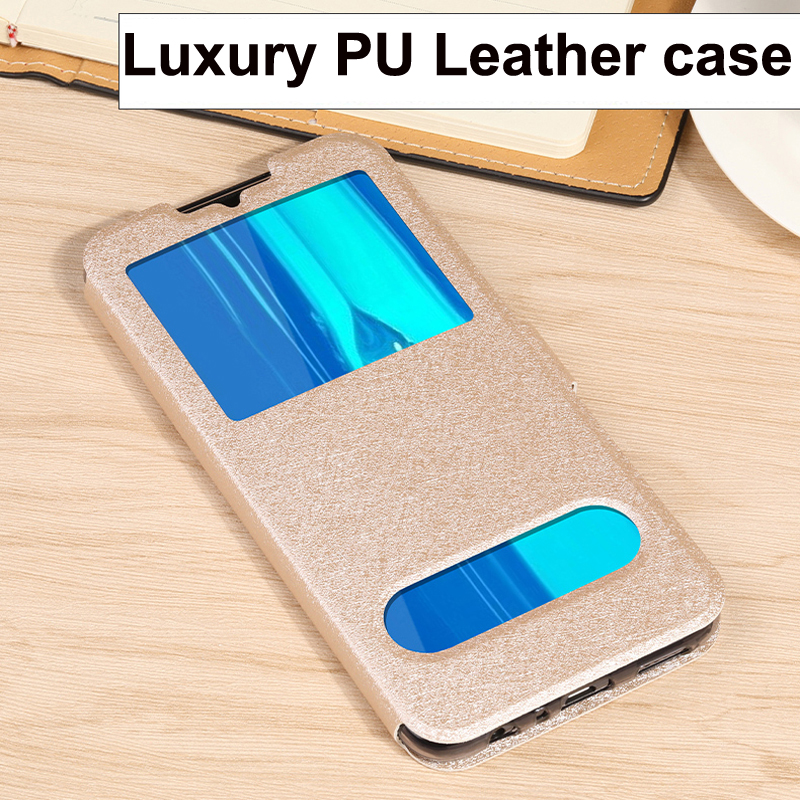 Per Huawei P Smart più 2019 caso di vibrazione del cuoio + TPU shell finestra aperta coperchio della batteria del telefono PSmartplus 2019 posteriore coperchio della custodia per armi