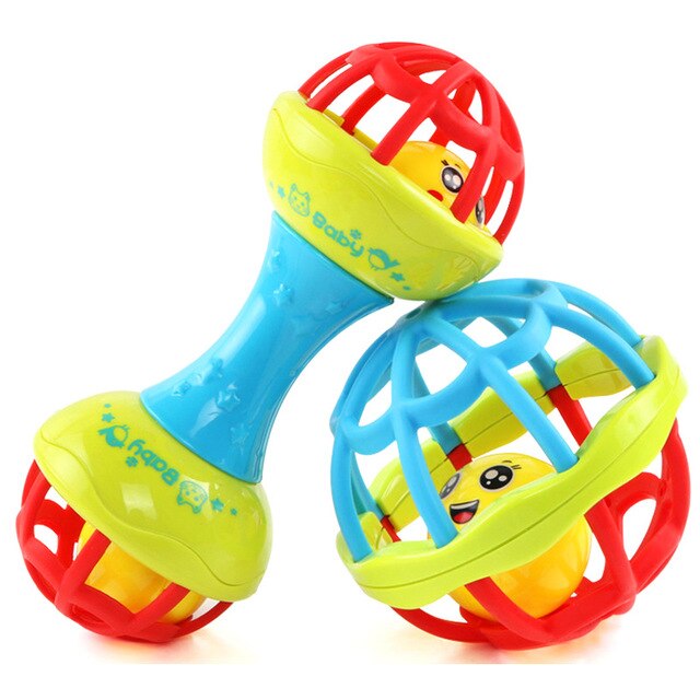 Baby Rattles Toy Food Grade Teething Rattle Plastic Hand Bell Intelligence Grasping Gums Baby Teether Toy for 0-3years