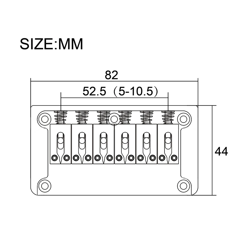 JEBridge à 6 cordes à queue rigide en métal avec paroi latérale, corps électrique à travers JEParts, noir, or, chrome, 82x44mm-10.5