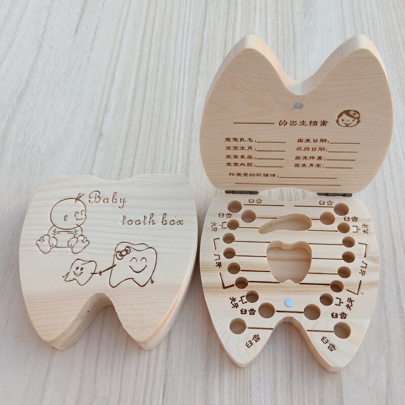 Boîte à dents bébé nouvelle personnalité en bois dent forme enfants Lanugo cordon ombilical dent boîte de rangement Souvenir