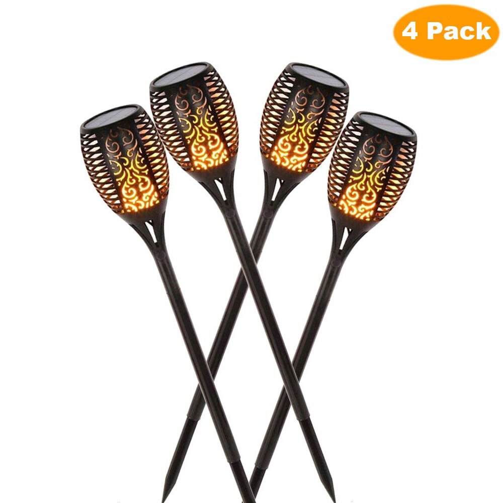 Lámpara LED con efecto de llama Solar impermeable para camino de césped, lámpara con efecto parpadeante romántico, luces LED de fuego para exteriores, decoración de jardín, 33 LED: YX03-33-1M-4pcs