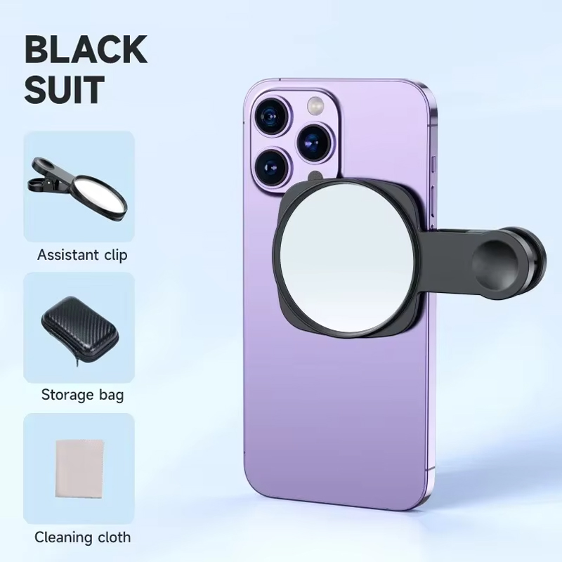 Kit de clips de réflexion pour miroir d'appareil photo pour Smartphone, Clip de miroir pour appareil photo de téléphone Portable avec sac de rangement, miroir arrière pour Selfie: Black