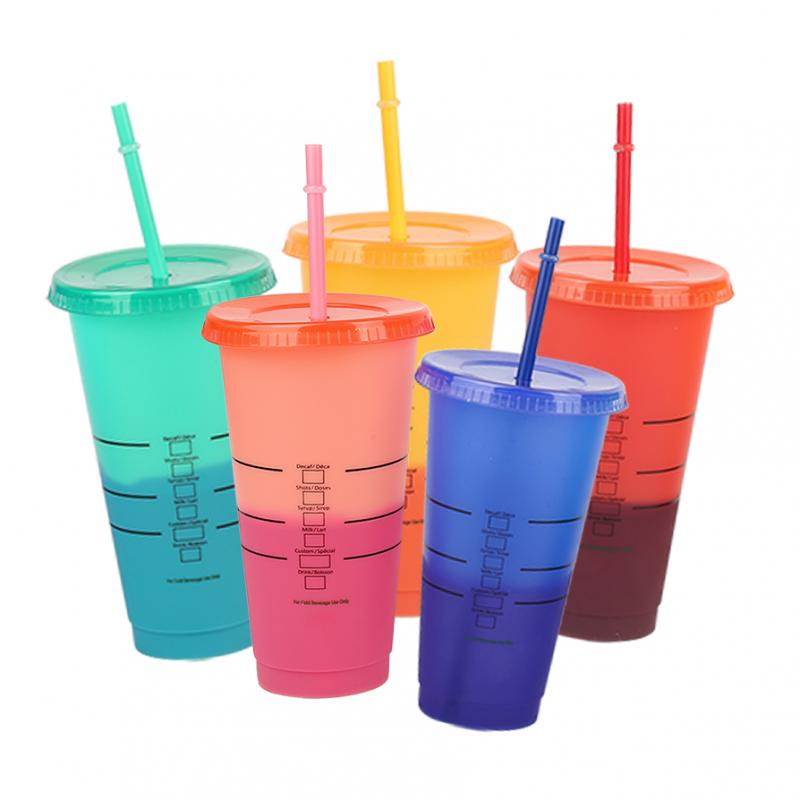 Tasse de paille réutilisable pour jus de café, tasse à couleur changeante, gobelets froids, fond en plastique, pour l'extérieur, Portable,
