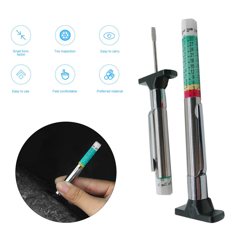 Car Truck Tire Tread Gauge Portable Tyre Depth Tester Color Coded Metric Gauge Measurement