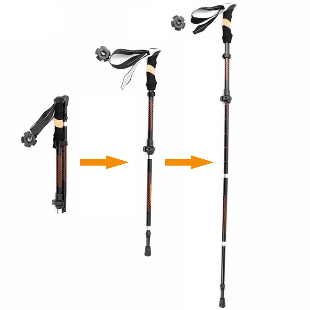 4 Sections Adjustable Carbon Fiber Steel Alpenstock Walking Climbing Folding Walking Sticks Ultra-light