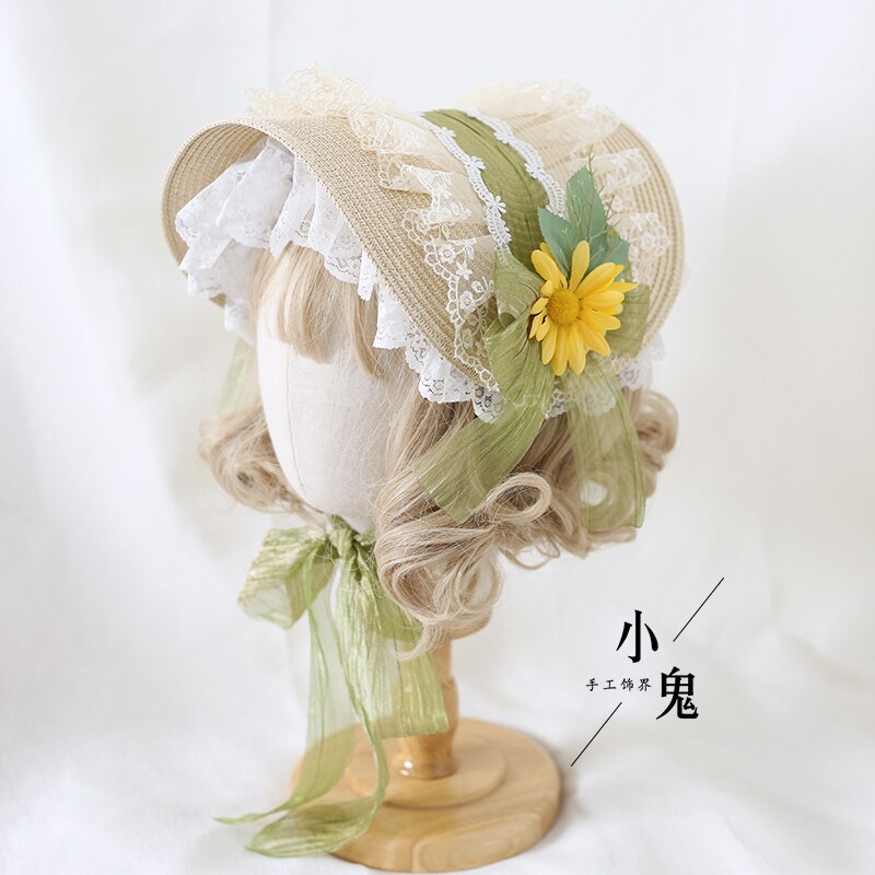 Multi-Color Lolita Flower Flat Hat Top Hat Flower Wedding Tea Party Pastoral Straw Hat Lace Han Yang Eclectic Summer: Gold