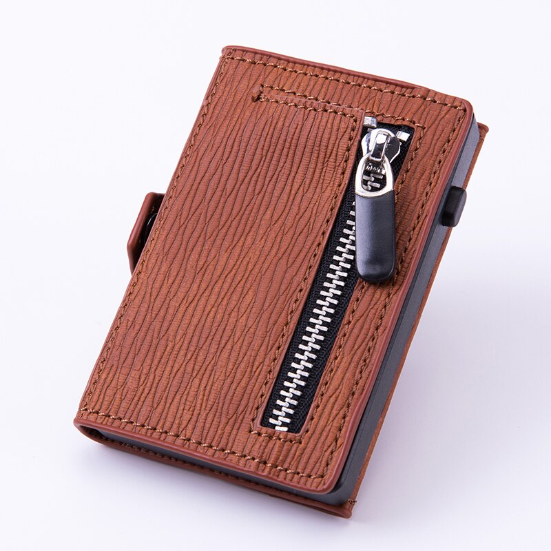 ZOVYVOL – portefeuille intelligent avec bouton de support Pop-up pour hommes, boîte unique, RFID, loquet de crédit, étui à cartes automatique, porte-monnaie: X65 Wooden Brown