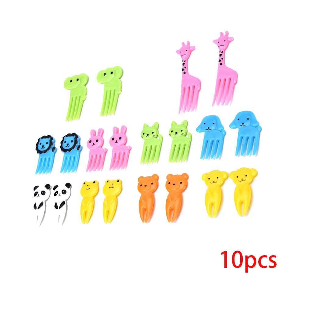 10 unids/set Animal Tenedor de fruta Mini niños de dibujos animados de postre de pastel de merienda comida recoger frutas palillo almuerzos decoración al azar Color: Default Title