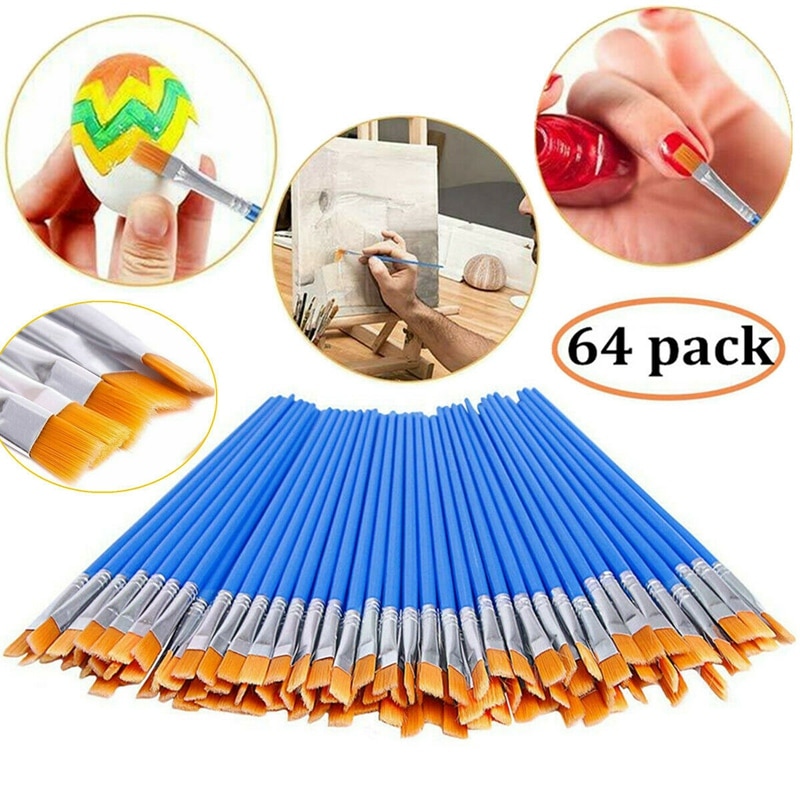 64 stk flade malerpensler lille pensel bulk til detalje maling nylon hår pensel: Default Title