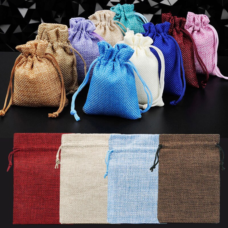10Pcs Linnen Trekkoord Tassen Bundel Pocket Katoen Opbergzakken Voor Christmas Verpakking Tassen Linnen Trekkoord Zak Decoratie