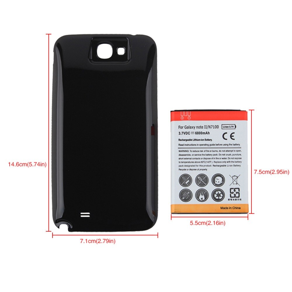 Alta Capacidade 6500 mAh Substituição Prolongado Bateria + Black Tampa Traseira Do Telefone Para Samsung Galaxy Note II Nota 2 N7100
