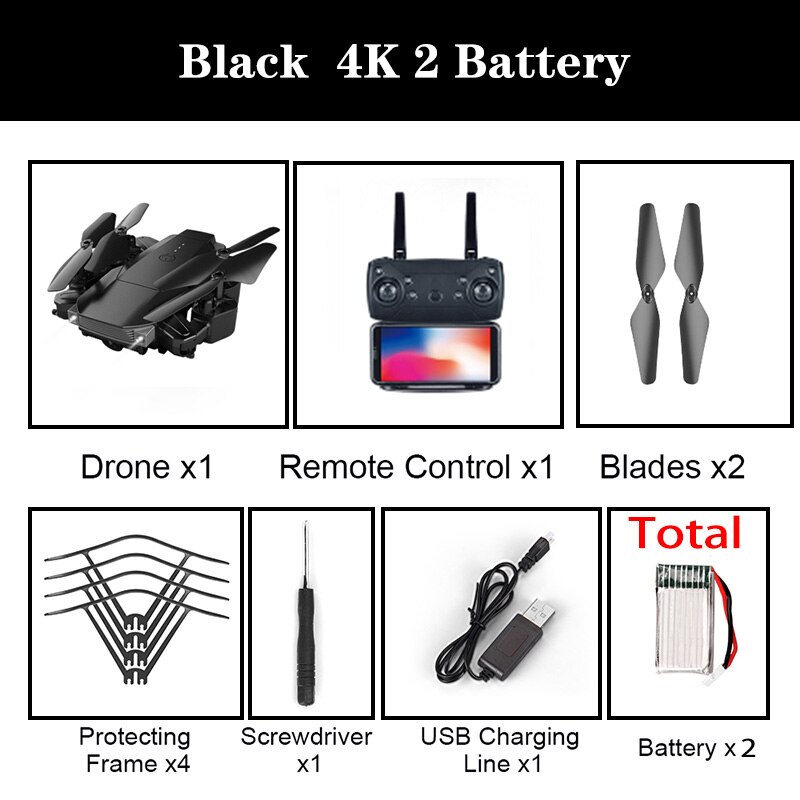 K2 Dual Camera Gps Drone Fixed Height Quadcopter Long Endurance Folding Drone Hd 4k Aerial Remote Control Aircraft Toys For Girl: Black 4K 2B