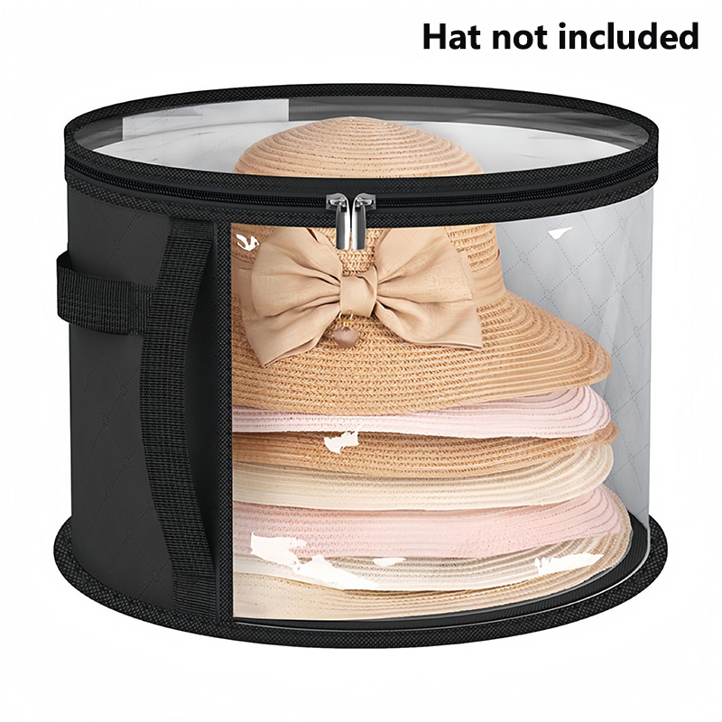 Hat Storage Bucket, Clothing Hat Travel Organizer, Foldable Round Brim Hat Storage Bag with Handle and Clear Window: Chocolate