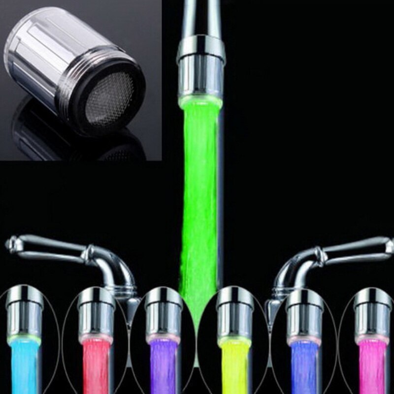 Nouvelle 7 couleurs LED robinet d'eau lumière changeante lueur pomme de douche cuisine robinet aérateurs