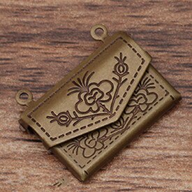 10 unids/lote de medallón de latón de 15x20mm, colgante de medallón con foto de sobre, puede abrir medallón, collar, colgantes para joyería DIY: Antique bronze