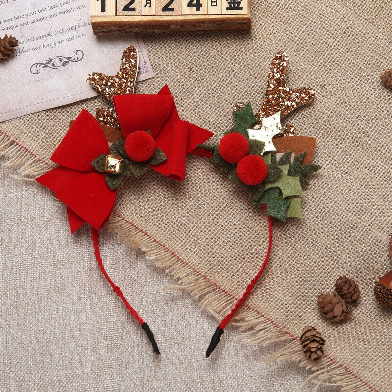 Flocon de neige bois bandeau oreille arc chapeau en épingle à cheveux joyeux noël décorations pour la maison nouvel an fête décor filles cheveux accessoires: 4