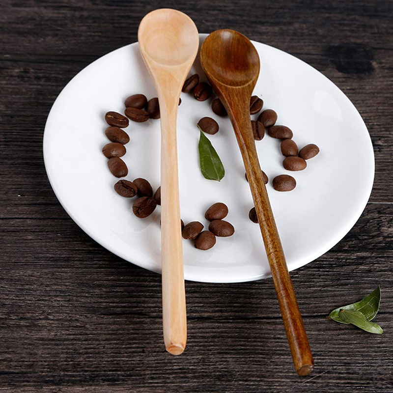 6 Pcs Wooden Spoon,Long Handle Wood Spoons Mixing Stirring Soup Coffee Iced Tea Spoon Used For Kitchen Mixing Cooking