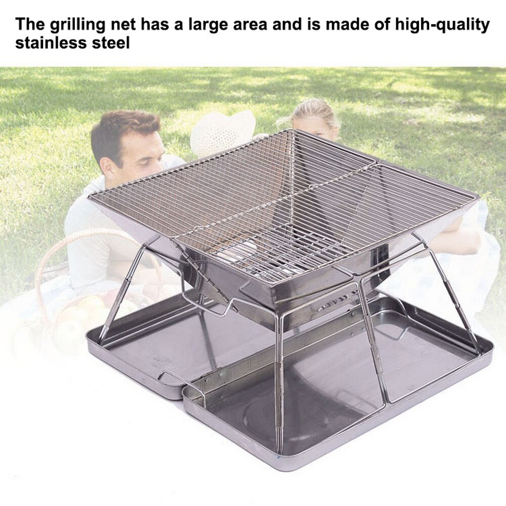 Portable stainless steel folding grill Outdoor Firewood Charcoal Barbecue Grill Camping Beach Mountaineering Picnic BBQ Tools