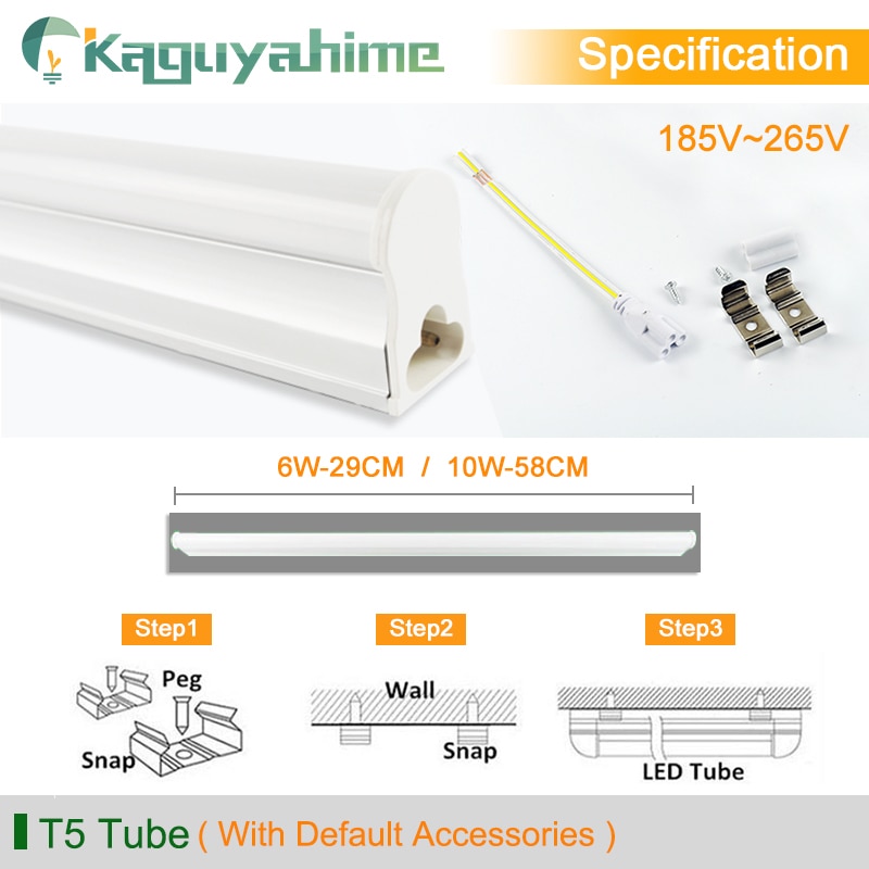 Kaguyahime LED Tube T8 T5 Integrated 6W 10W 220V/110V Fluorescent Tube LED T5 Light Tube Lamp Lighting 30cm 60cm Warm White Cold