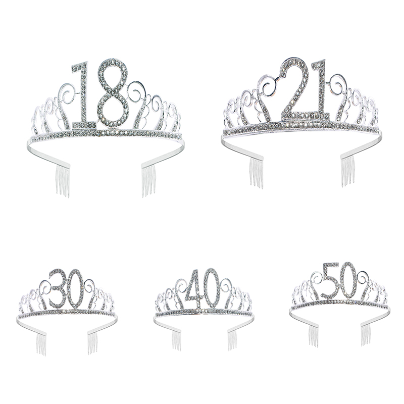 Fødselsdagsfest dekorationer voksen fødselsdag prinsesse krone pandebånd krystal tiara 18 21 30 40 50 60 kvinder krone hår tilbehør