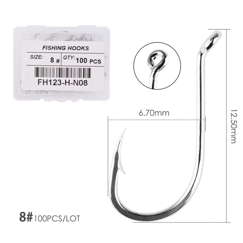 100pcs/ Box Octopus Fishing Hooks High Carbon Chmical Sharpen Barbed Circle Hook Tackle Set 5C Point Hardness Supplier Fishhooks: Size 8