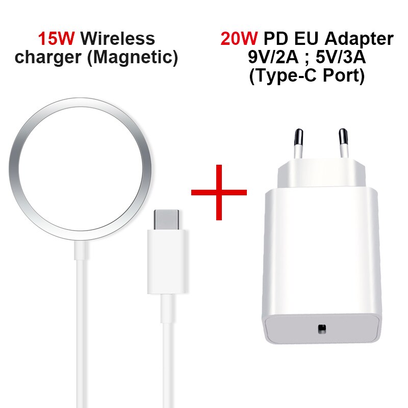 15W Original Magnetic Wireless Charger For iPhone 12 Pro Max Mini Qi Fast Charger for iPhone 12 USB C 20W PD Adapter Magsafing: EU Charger Set