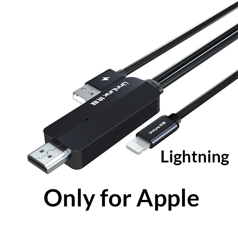 Unnlink USB to HDMI-compatible Mirror Cast Convert Cable with Audio MHL for iPhone iPad Lighting Android Phone Mi Micro USB: For Apple