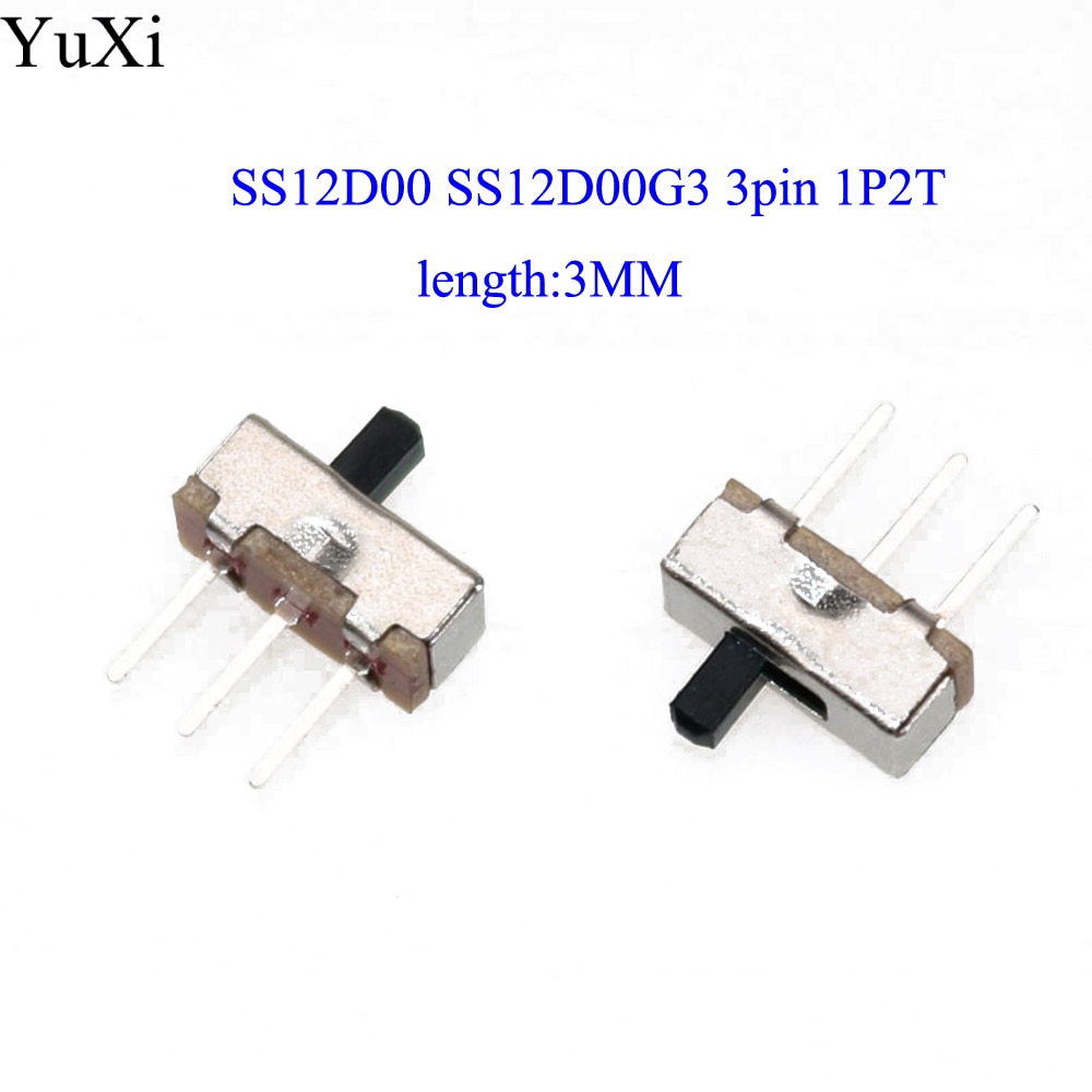 20Pcs Interruptor on-off mini Slide Switch SS12D00 SS12D00G3 3pin 1P2T 2 Position toggle switch Handle length:3MM