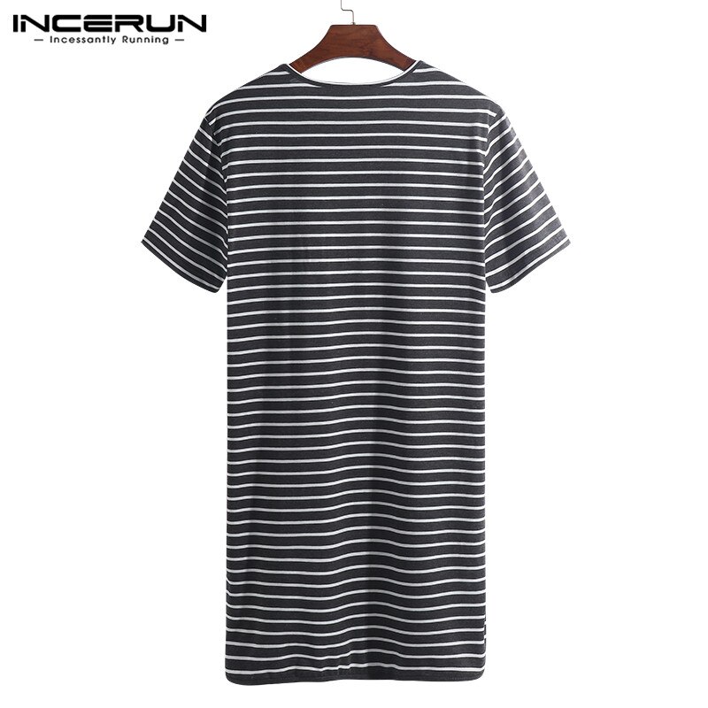 INCERUN Striped Loose Men Sleepwear Sleep Tops Short Sleeve O Neck Comfortable Leisure Homewear Shirt Men Blouse S-5XL