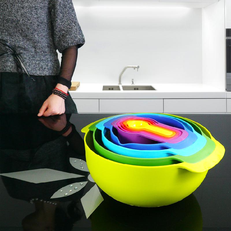 Rainbow Salad Bowl Set Baking Set Rainbow 9 Piece Set Top Pp Material Can Be Put In Dishwasher