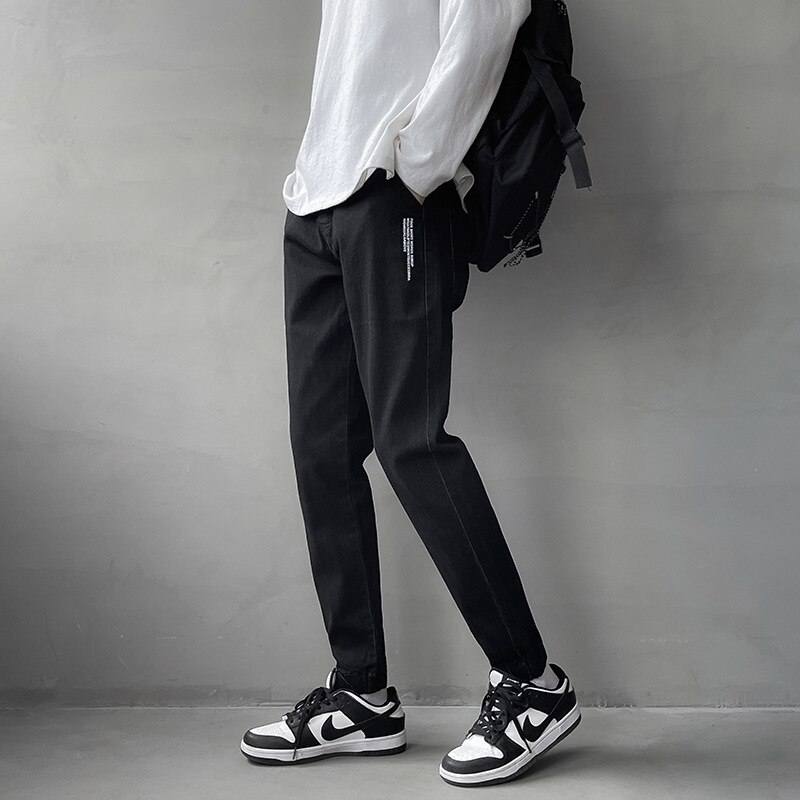 Pantalones vaqueros holgados para hombre, Simple, , cómodos, combinan con todo, para estudiantes, de diario, informales, rectos, de chándal: XXL / black