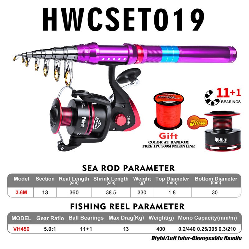 peche a la carpe article de pêche canne à pêche casting ensemble casting canne et moulinet canne a peche Sougayilang – canne à pêche Spinning de 2.1 à 3.6M, accessoire Combo de pêche à la mouche et moulinet: HWCSET019-3.6M