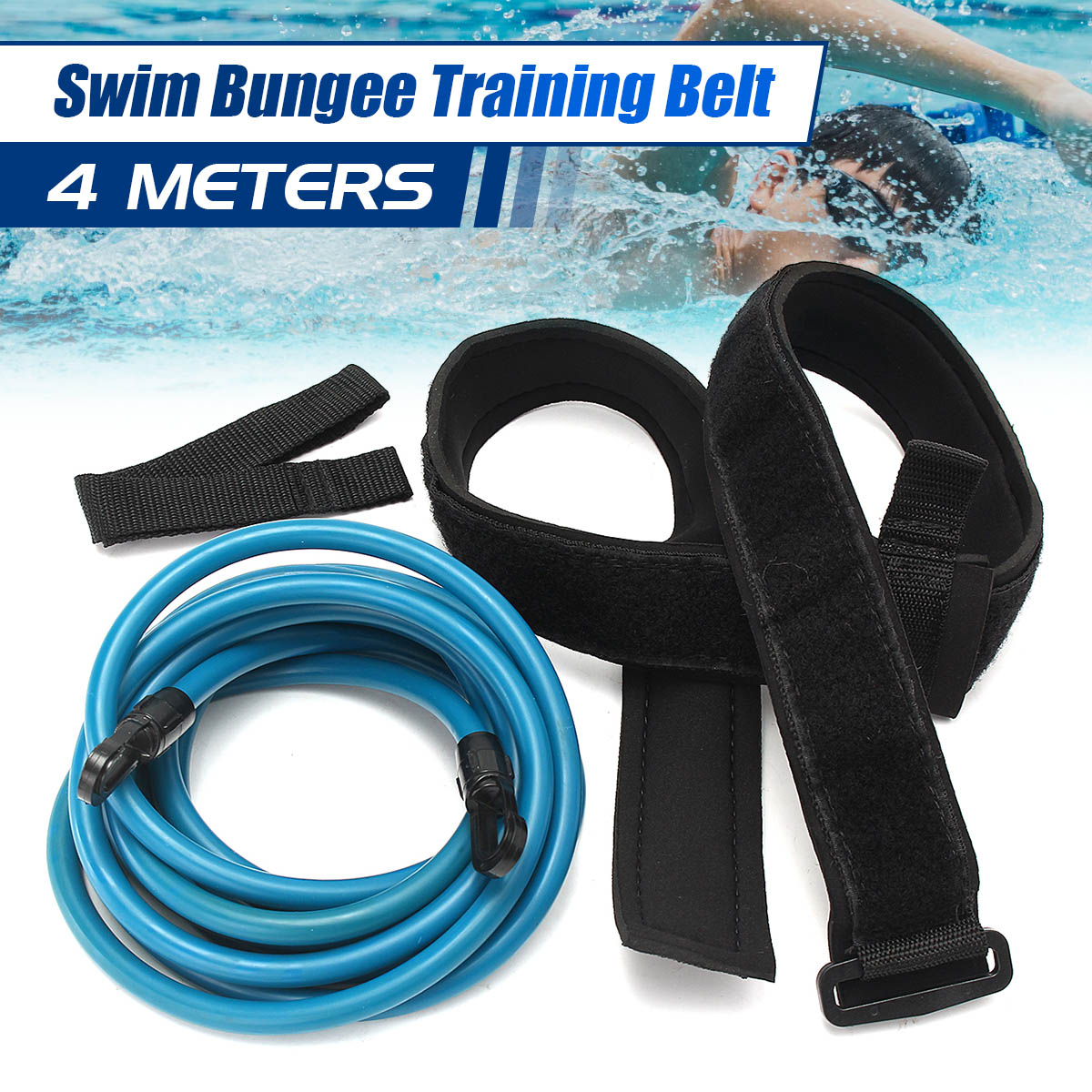 Newest 4m Adjustable Adult Kids Swimming Bungee Exerciser Leash Training Hip Swim Belt Cord Safety Swimming Pool Accessories