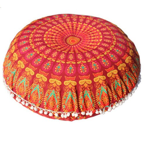 Chique ronde indiase mandala-patroon kussensloop bohemian kussens magische kleurrijke stijl kussensloop: Groente