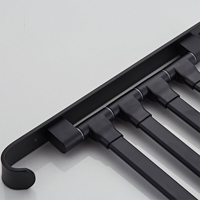 2/3/4 Arms Matte Black Bathroom Swivel Towel Bar, Space Saving Swinging Towel Rack Wall Mounted, Towel Holder with Hooks