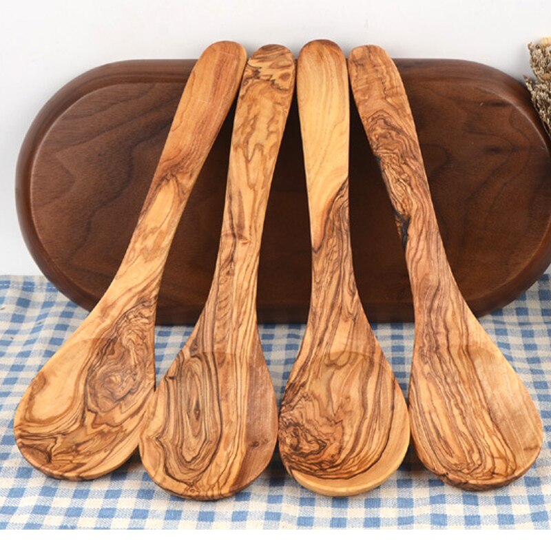 Olijf Houten Lepel Vork 1 Set Real Olivewood Servies Mengen Salade Tool Natuurlijke Salade servers