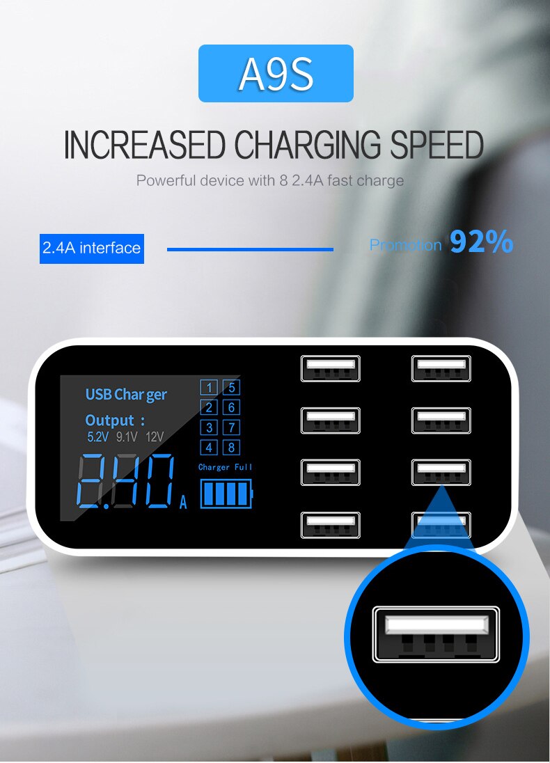 8 Ports QI Wireless Fast Charger Quick Charge Station Led Display Mobile Phone Wall Usb Charger For Iphone 6 7 8 7plus X