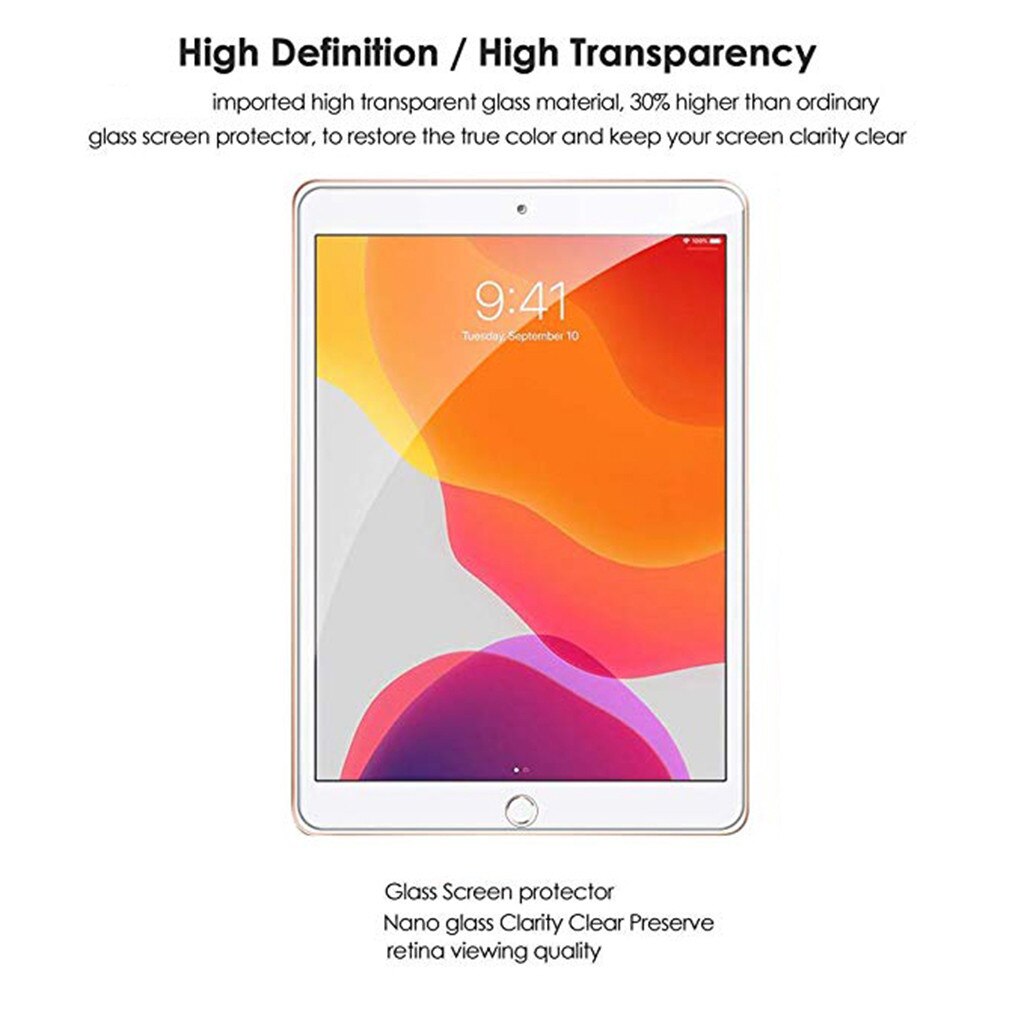 For iPad 7th Generation 10.2inch Tempered Glass Screen Protectors 2x Clear Tempered Glass Screen Protectors 10.2inch