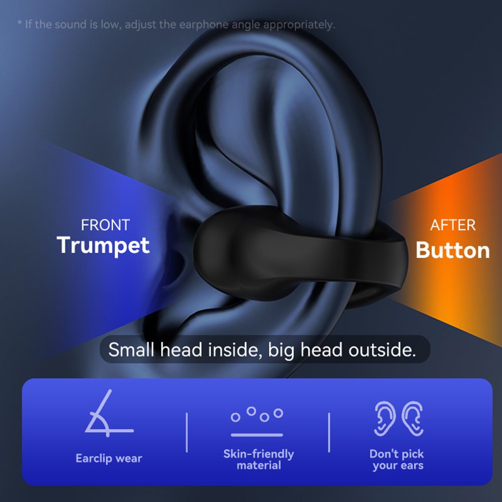 Open Ear Clip Headphone Bluetooth-Compatible 5.4 Single Sports Headset Waterproof Sport Earphones for Workouts and Running