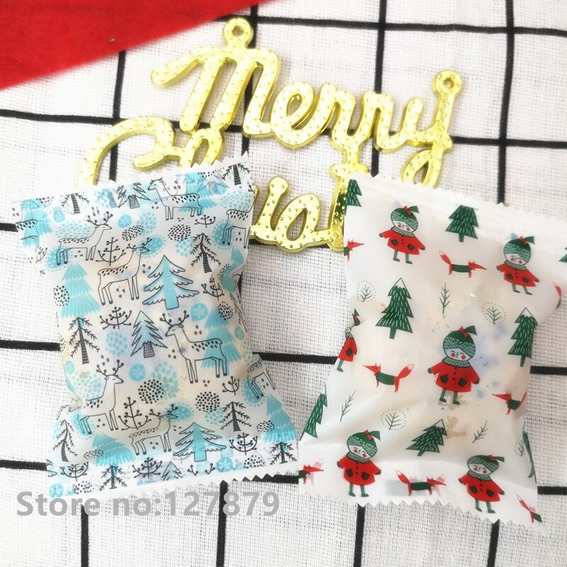 50 stuks Kerst Xmas Elanden Dessert Tassen Heat sealing Plastic Koekjes Bakken tassen Cake Biscuit Candy Plastic Verpakking Zakken