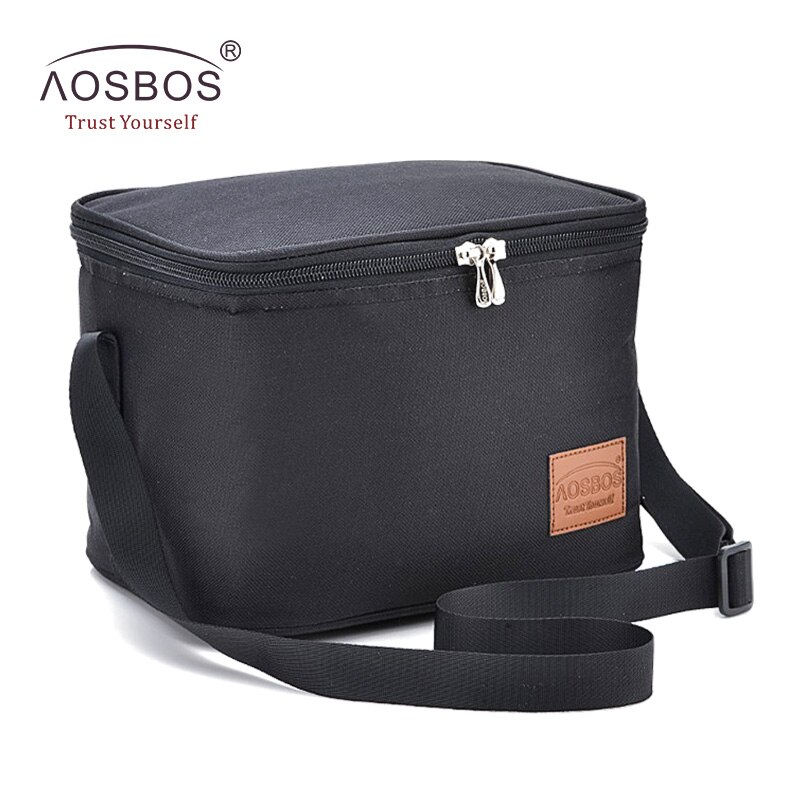 Aosbos Portable Thermal Lunch Bag for Women Kids Men Shoulder Food Picnic Cooler Boxes bags Insulated Tote Bag Storage Container: black