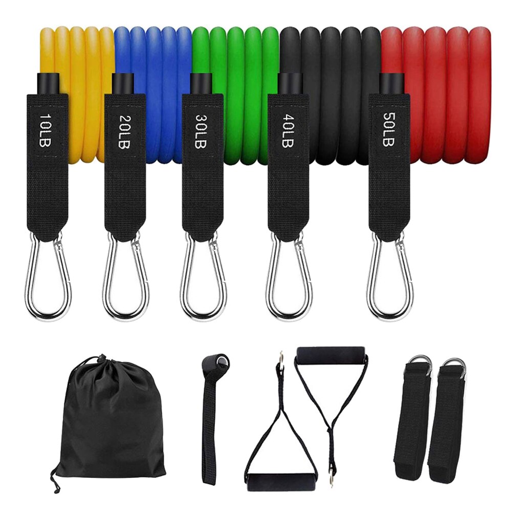 11Pcs RESISTANCE BANDS WORKOUT EXERCISE YOGA FITNESS MUSCLE TONER TRAINER GEAR