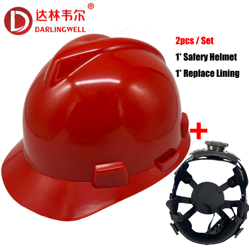 2pcs/set CE ABS Safety Helmet Carbon Fiber Construction V Gard Hard Hat with Lining Protective Helmets Work Cap Headwear: Red