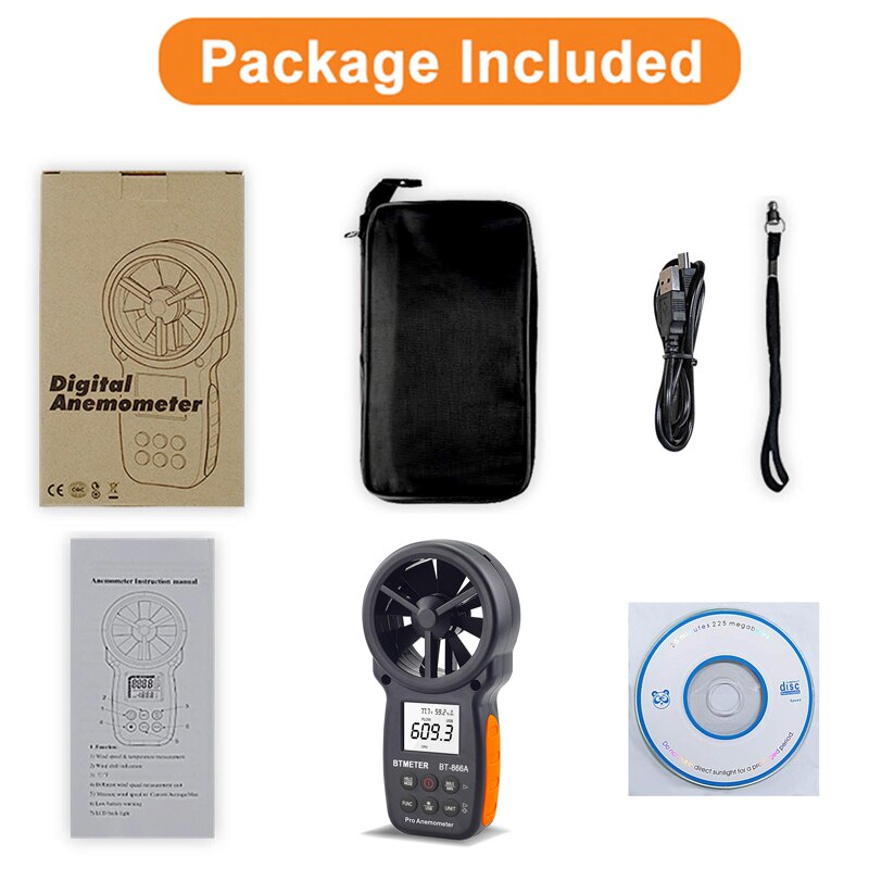 Digital Anemometer BT-866A CFM Meter Air Flow Meter Measure Wind Temperature/Speed Wind chill CFM with USB