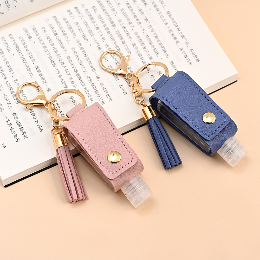 30ml Hand Sanitizer fallen Mini Desinfektionsmittel Hände Tragbare Hydroalcoholic Flasche sprühen Kopf Leder fallen Gesundheit Keychain Halfter