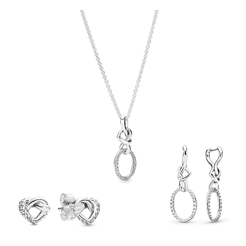 Collar con abalorio en forma de corazón anudado para mujer, conjunto de pendientes, joyería romántica de lujo, Original, 100% S925