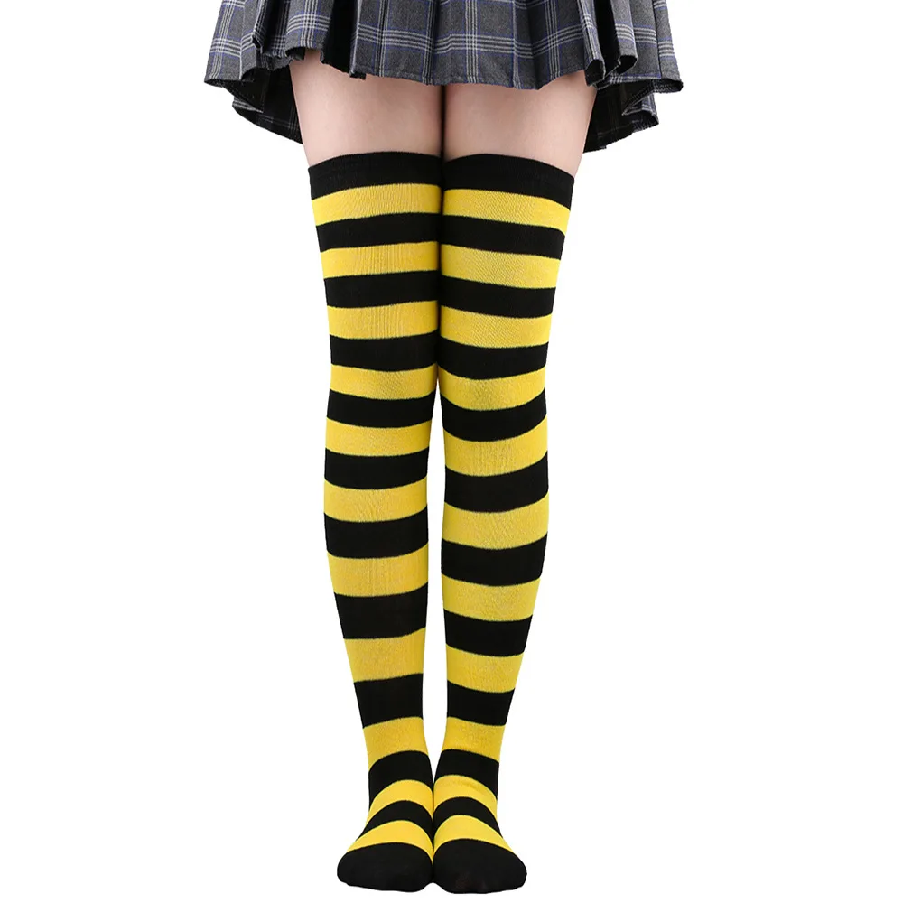 Medias altas hasta el muslo a rayas para mujer, calcetines largos por encima de la rodilla en negro, blanco y rosa, Cosplay de Lolita Harajuku Y2k 2025: Gris