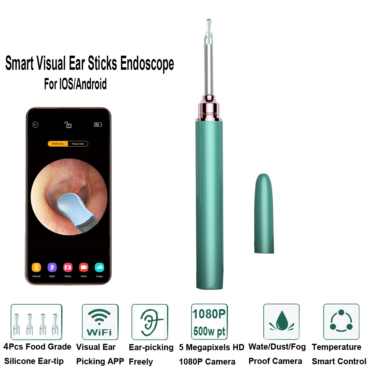 Wifi Earwax Remover Smart Visual Earpick Pen Wireless APP For IOS/Android Oral/ear Multifunction Examination Endoscope Camera: Green