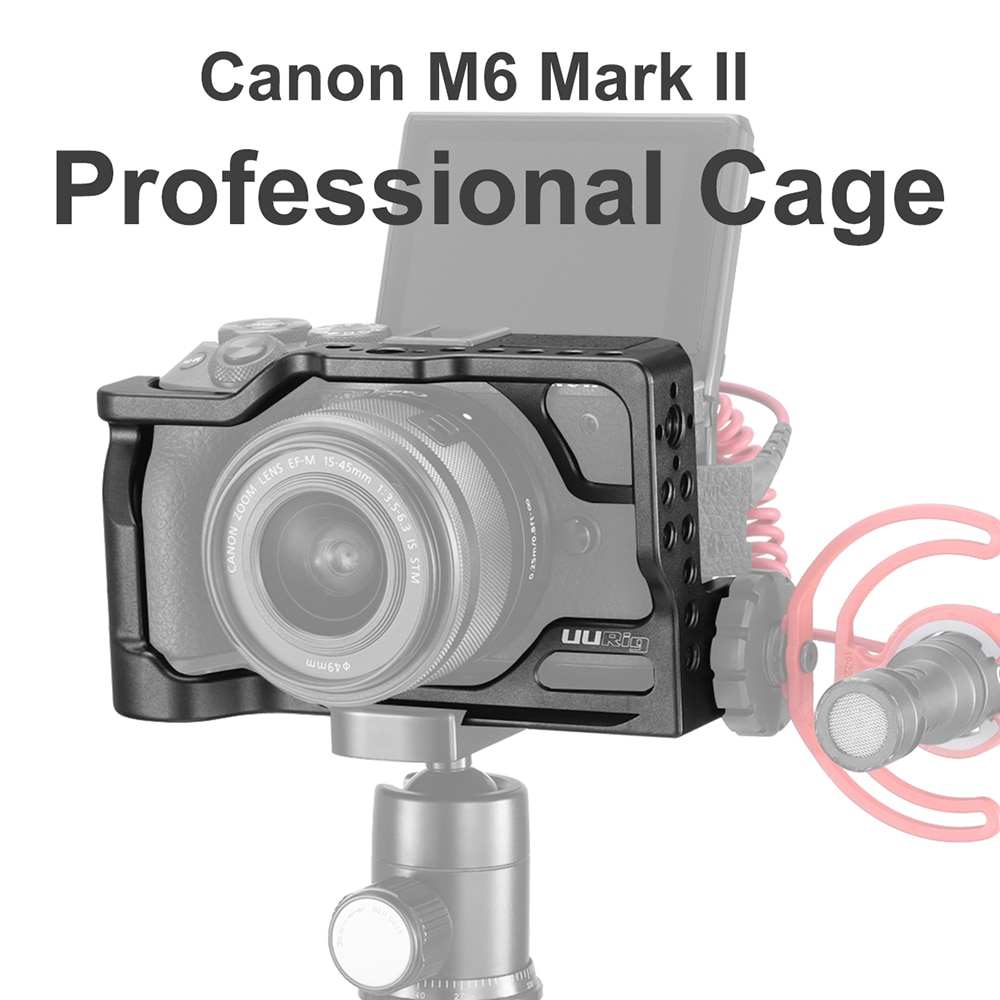 UURig Aluminium Camera Kooi voor Canon M6 Mark II met 1/4 3/8 Draad Gat Vlog Kooi voor Microfoon LED Licht