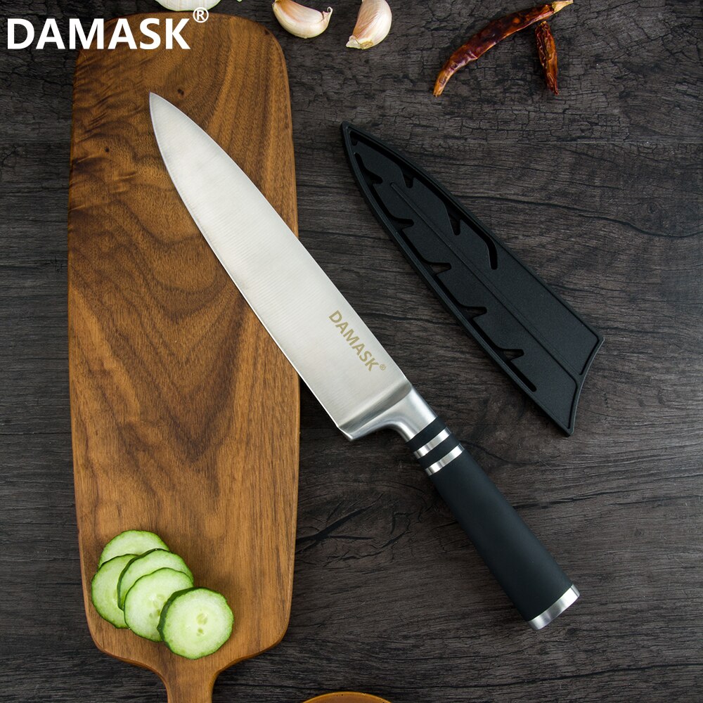 Damask mærke 3 cr 14 rustfrit stål køkkenknive sæt 430 greb knive med gratis knive dæksler